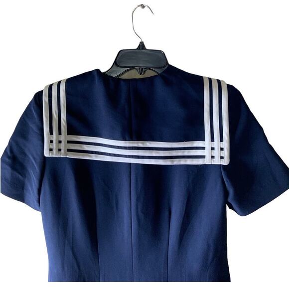 Vintage Amanda Smith Maxi Dress Size 10 Petite Navy Stripes Sailor Nautical - Picture 6 of 8